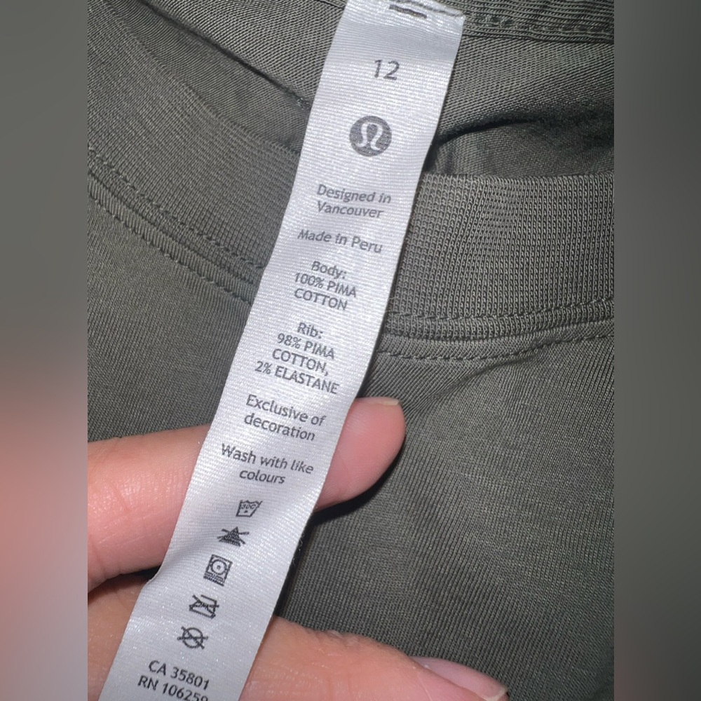 Lululemon Olive/Sage Green Long Sleeve Pima Cotton Top Sise 12 EUC - Picture 3 of 5